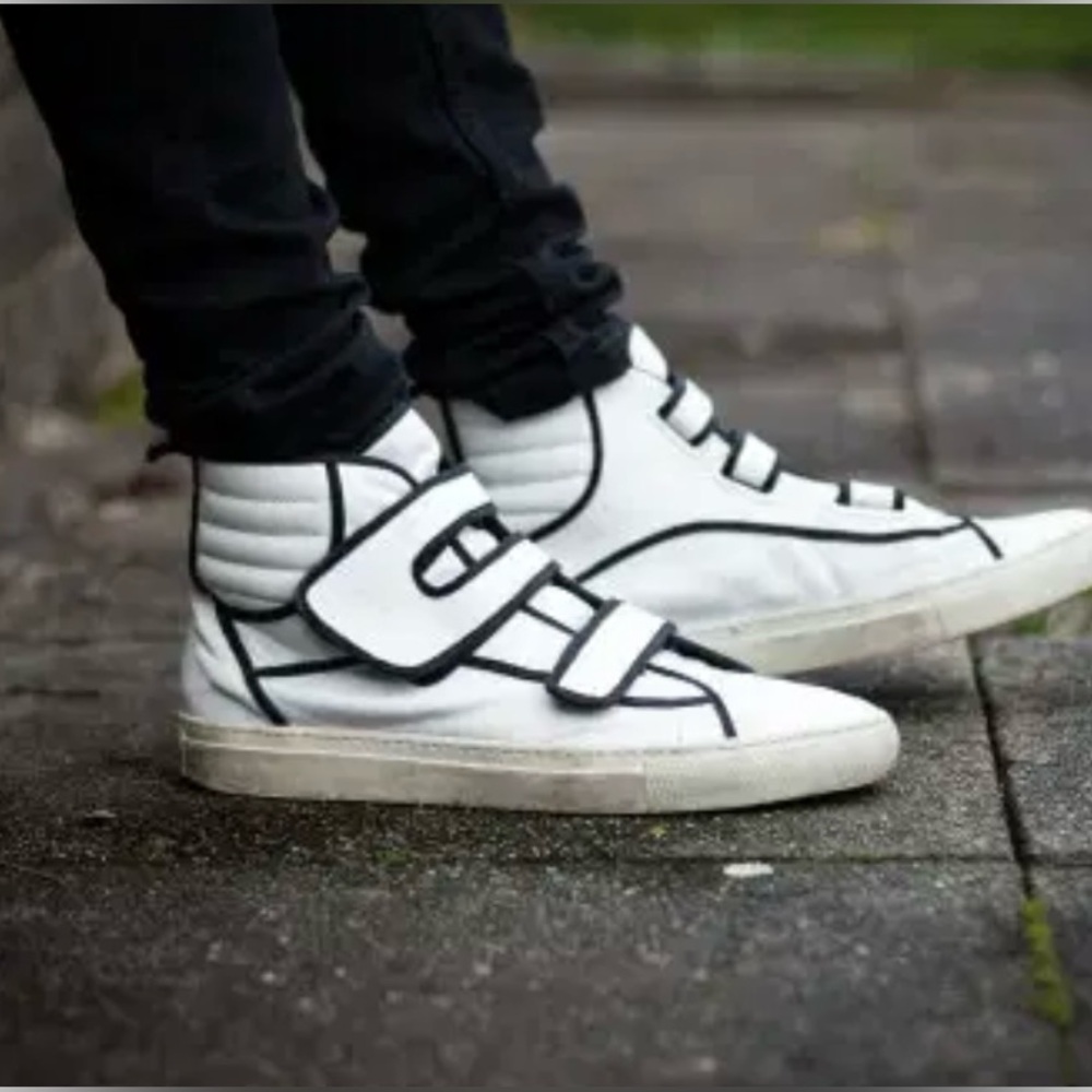 Raf Simons White and Black High-Top Sneakers
